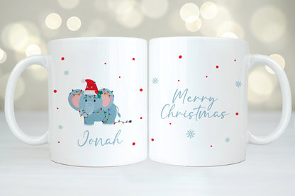 Keramik Tasse mit Name | Weihnachts- Elefant