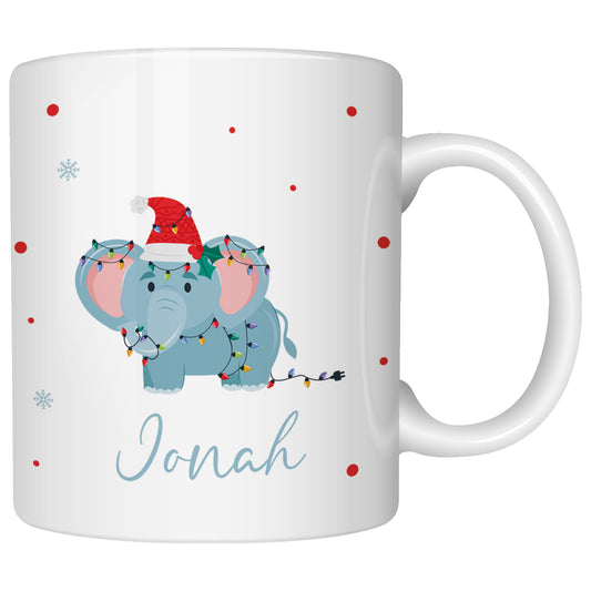 Keramik Tasse mit Name | Weihnachts- Elefant