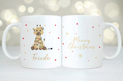 Keramik Tasse mit Name | Weihnachts- Giraffe