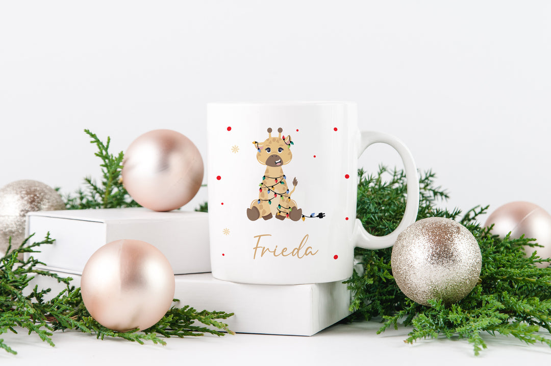 Personalisierte Tasse | mit Wunschnamen | Weihnachts- Giraffe | Tierkinder | Geschenk für Weihnachten, Nikolaus und Adventszeit