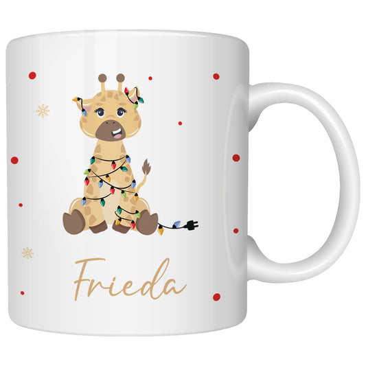 Keramik Tasse mit Name | Weihnachts- Giraffe