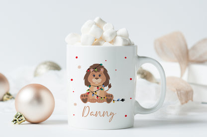 Keramik Tasse | mit Name | Weihnachts- Löwe