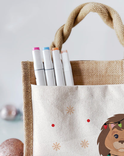 Jute Pocket Tasche mit Namen | Weihnachts- Löwe