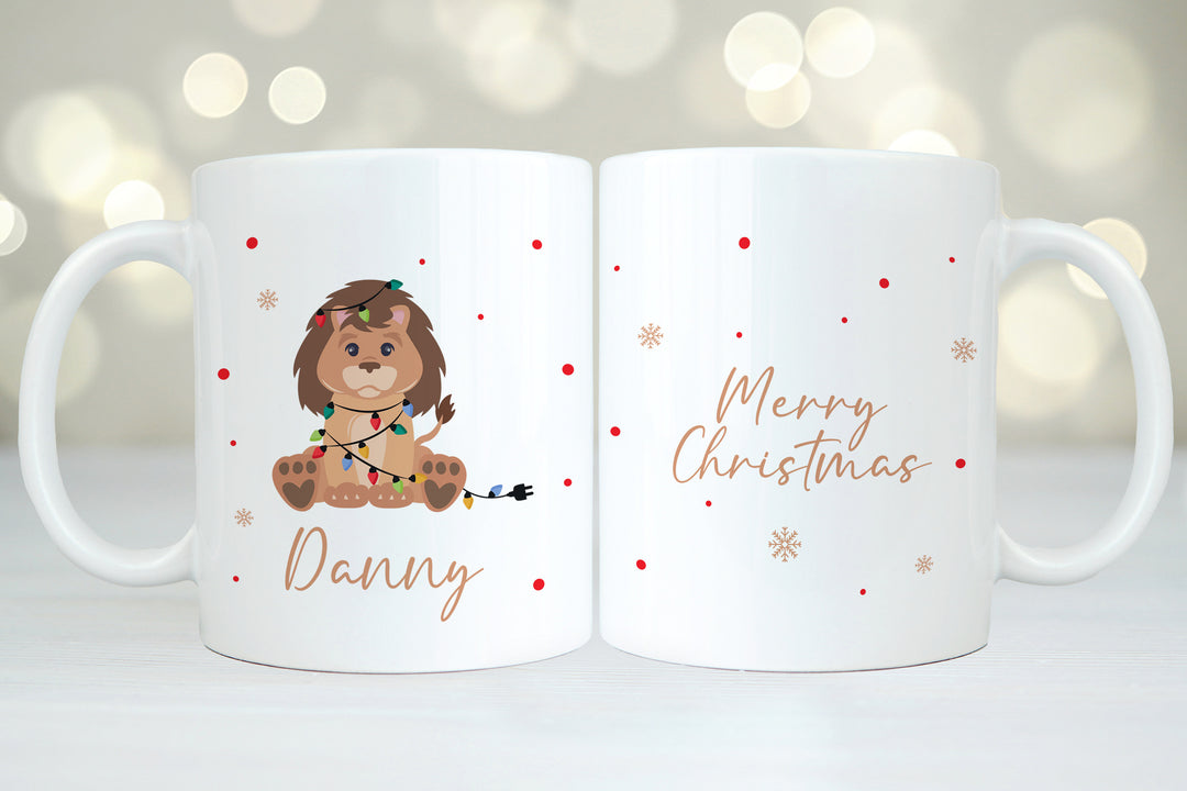 Personalisierte Tasse | mit Wunschnamen | Weihnachts- Löwe | Tierkinder | Geschenk für Weihnachten, Nikolaus und Adventszeit