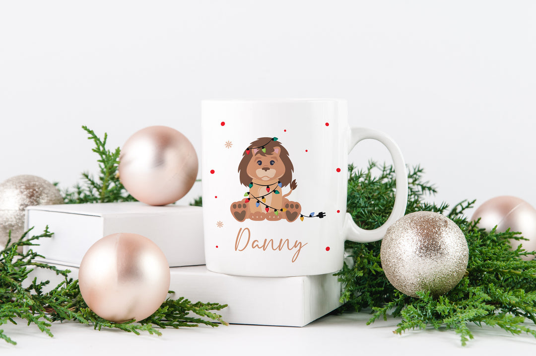 Personalisierte Tasse | mit Wunschnamen | Weihnachts- Löwe | Tierkinder | Geschenk für Weihnachten, Nikolaus und Adventszeit