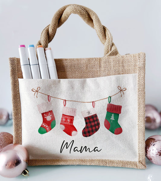Jute Pocket Tasche mit Namen | Socken