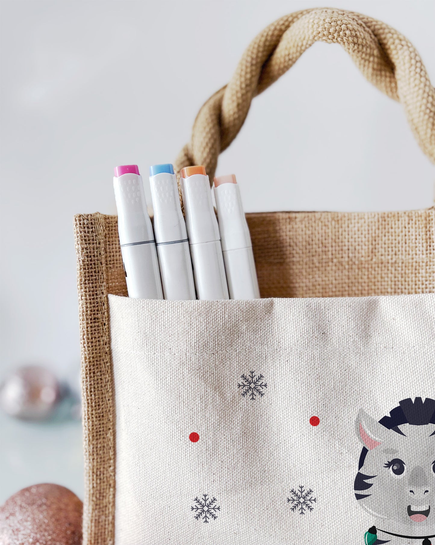 Jute Pocket Tasche mit Namen | Weihnachts- Zebra