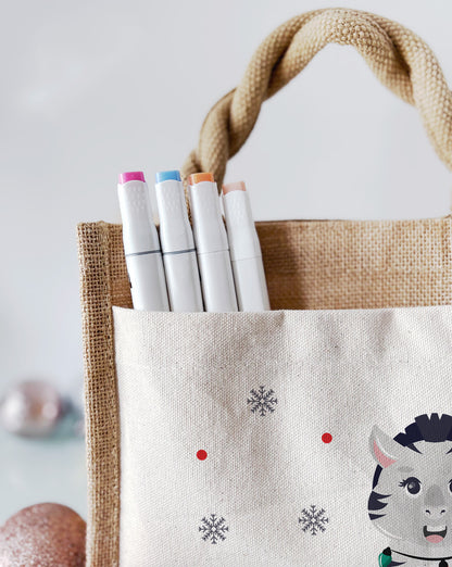 Jute Pocket Tasche mit Namen | Weihnachts- Zebra