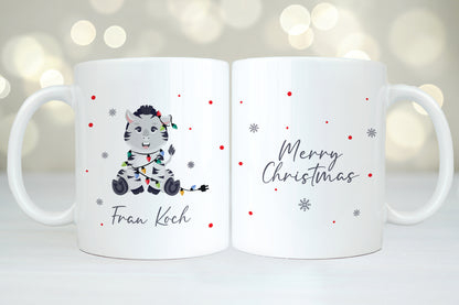 Keramik Tasse mit Name | Weihnachts- Zebra