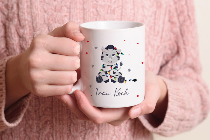 Personalisierte Tasse | mit Wunschnamen | Weihnachts- Zebra | Tierkinder | Geschenk für Weihnachten, Nikolaus und Adventszeit