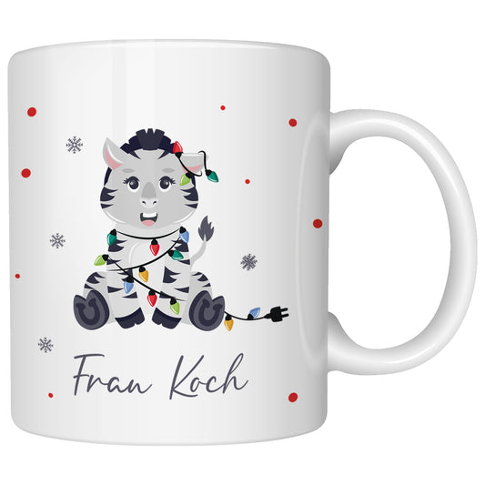 Keramik Tasse mit Name | Weihnachts- Zebra