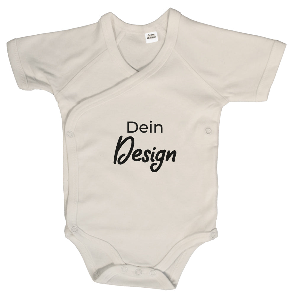 Baby Wickelbody Kurzarm in natur mit Aufdruck "Dein Design"