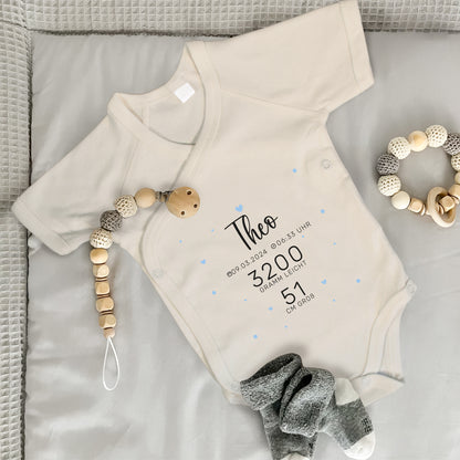 Baby Body Kurzarm mit Name & Geburtsdaten | Wickelbody aus Bio-Baumwolle | Babys Daten