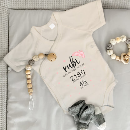 Baby Body Kurzarm mit Name & Geburtsdaten | Wickelbody aus Bio-Baumwolle | Babys Daten