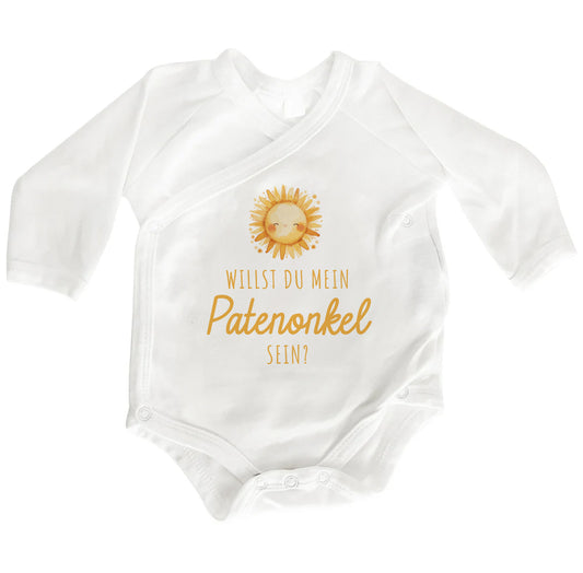 Baby Body mit süßer Frage ‚Willst du mein Patenonkel sein?‘ | einzigartiges Geschenk für besonderen Moment | Wickelbody aus Bio Baumwolle - verschenkich.de