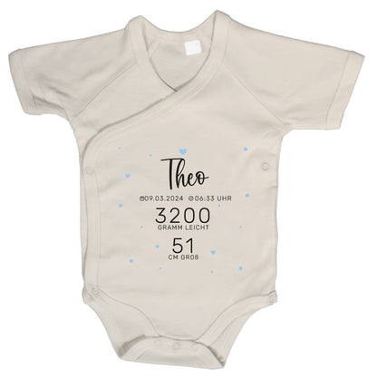 Baby Body Kurzarm mit Name & Geburtsdaten | Wickelbody aus Bio-Baumwolle | Babys Daten