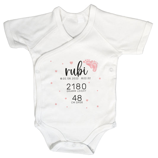 Baby Body Kurzarm mit Name & Geburtsdaten | Wickelbody aus Bio-Baumwolle | Babys Daten