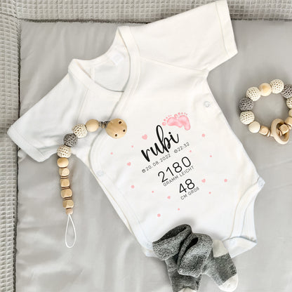 Baby Body Kurzarm mit Name & Geburtsdaten | Wickelbody aus Bio-Baumwolle | Babys Daten