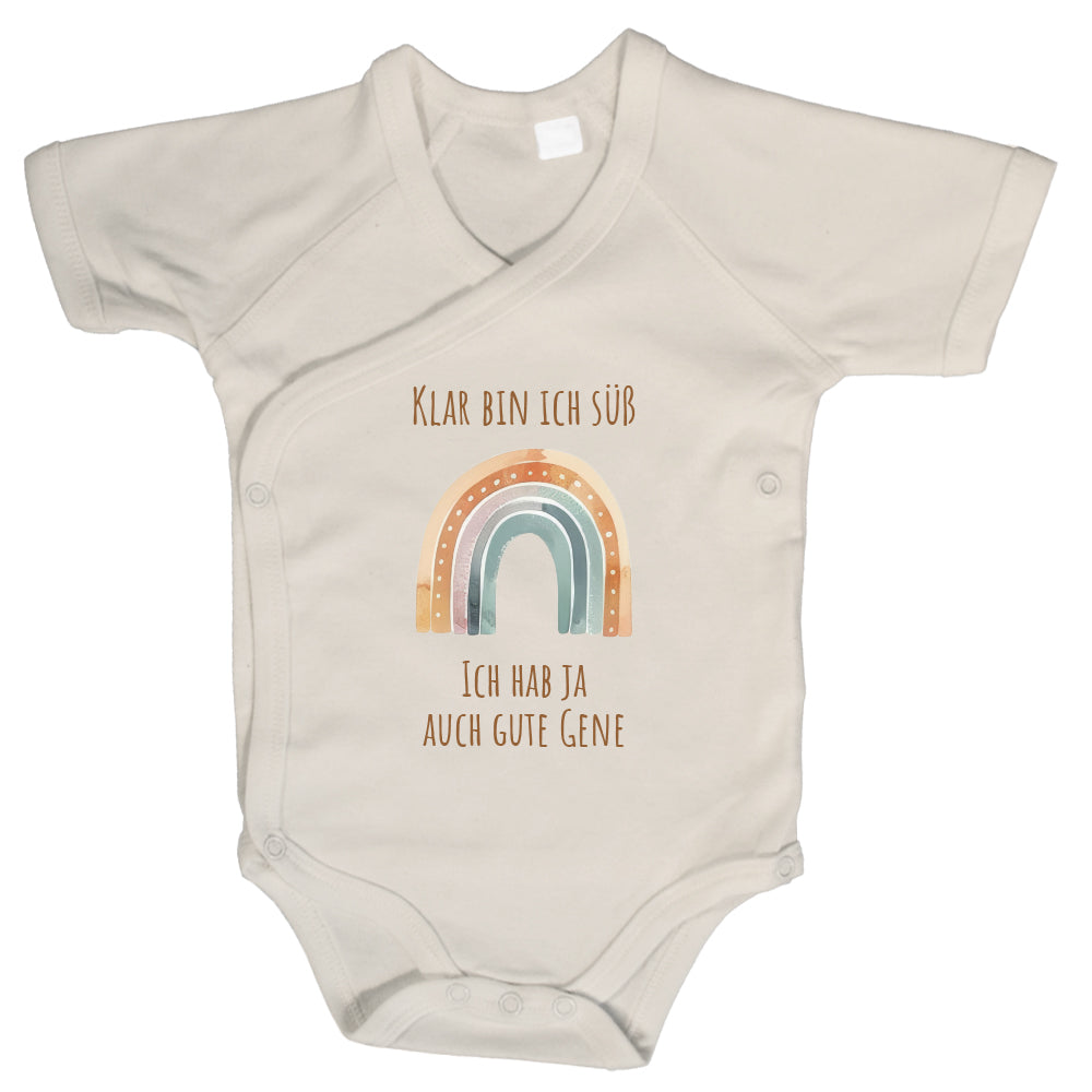 Baby Body Kurzarm mit Spruch | Wickelbody aus Bio-Baumwolle | Klar bin ich süß