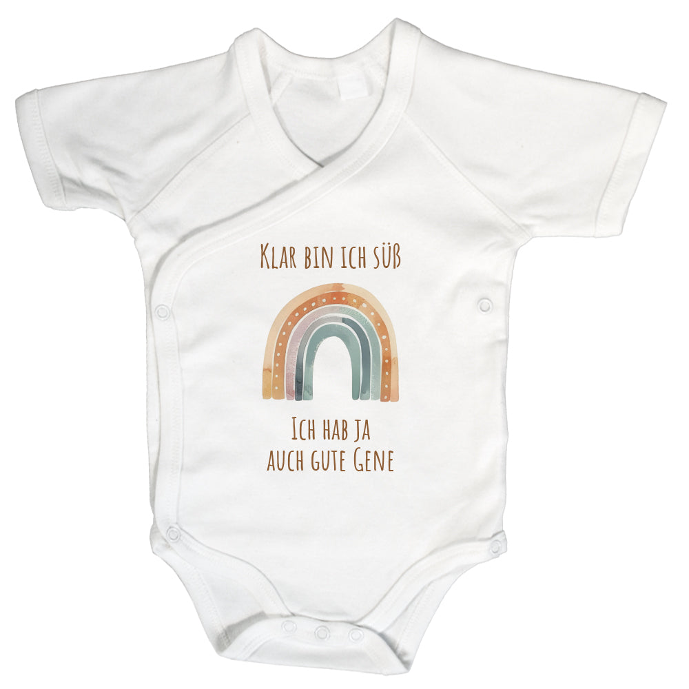 Baby Body Kurzarm mit Spruch | Wickelbody aus Bio-Baumwolle | Klar bin ich süß