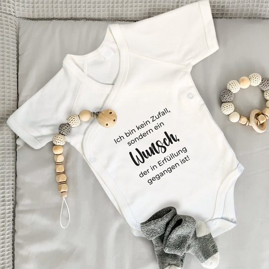 Baby Body Kurzarm mit Spruch | Wickelbody aus Bio-Baumwolle | Ich bin kein Zufall, sondern ein Wunsch