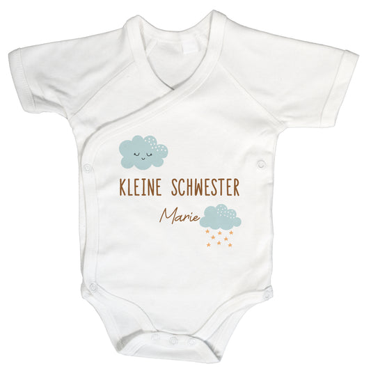 Baby Body Kurzarm mit Name | Wickelbody aus Bio-Baumwolle | Kleine Schwester