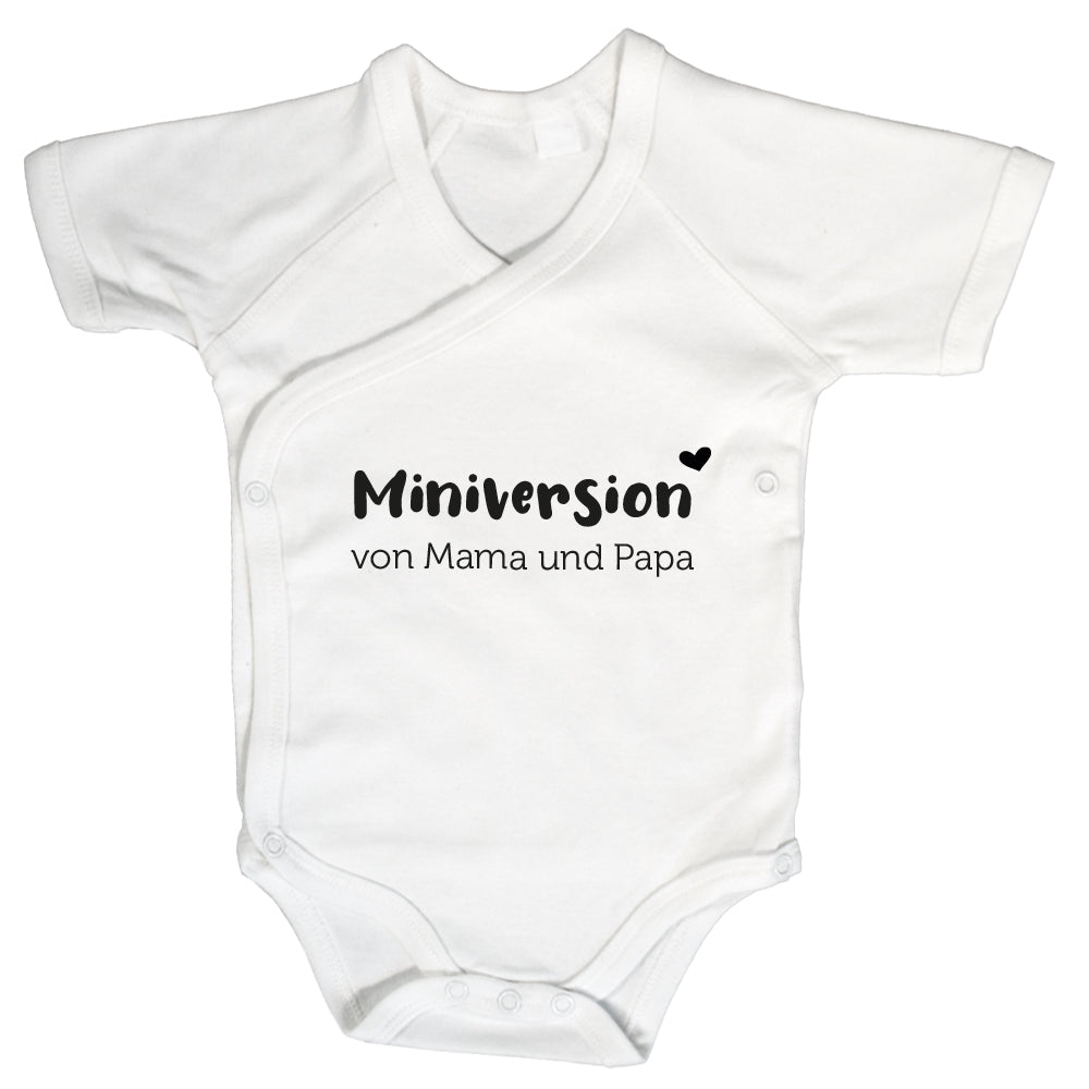 Baby Body Kurzarm mit Spruch | Wickelbody aus Bio-Baumwolle | Miniversion von Mama und Papa