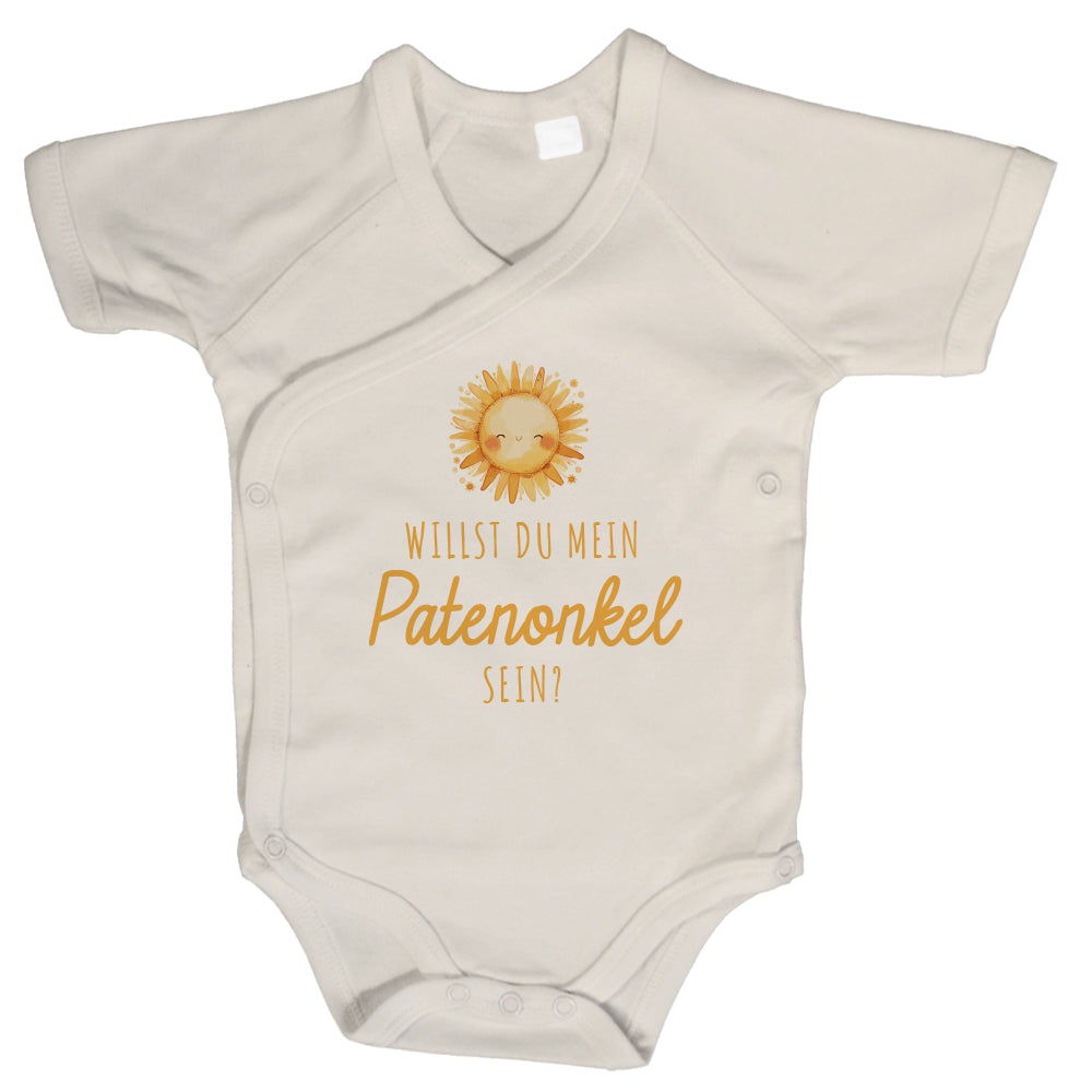 Baby Body Kurzarm mit Spruch | Wickelbody aus Bio-Baumwolle | Willst du mein Patenonkel sein?