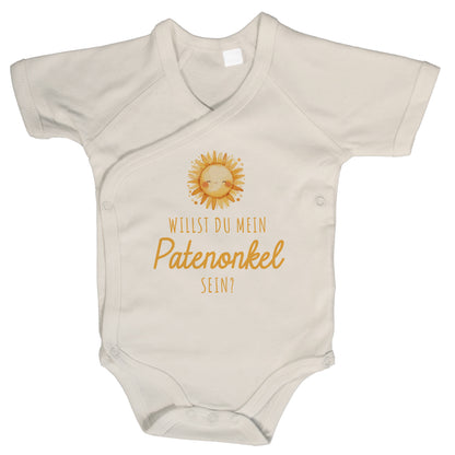 Baby Body Kurzarm mit Spruch | Wickelbody aus Bio-Baumwolle | Willst du mein Patenonkel sein?