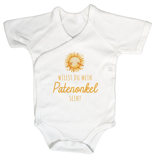 Baby Body Kurzarm mit Spruch | Wickelbody aus Bio-Baumwolle | Willst du mein Patenonkel sein?
