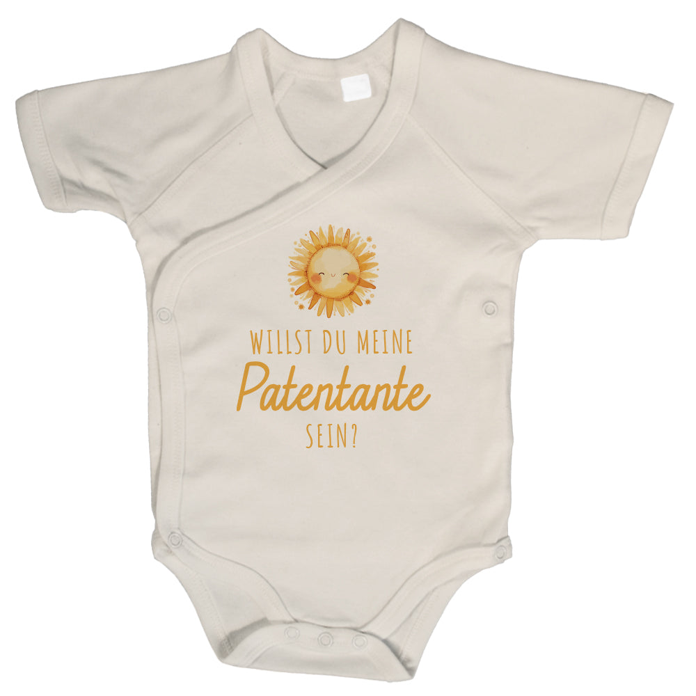 Baby Body Kurzarm mit Spruch | Wickelbody aus Bio-Baumwolle | Willst du meine Patentante sein?