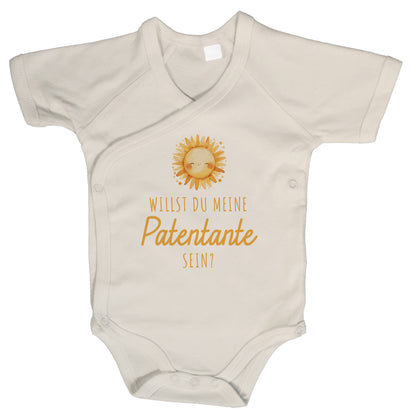 Baby Body Kurzarm mit Spruch | Wickelbody aus Bio-Baumwolle | Willst du meine Patentante sein?
