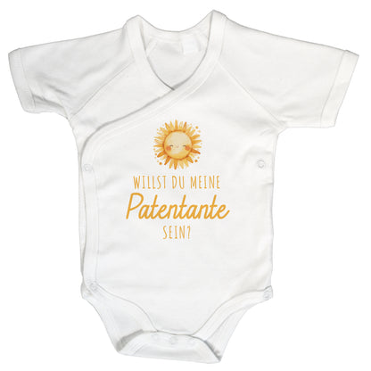 Baby Body Kurzarm mit Spruch | Wickelbody aus Bio-Baumwolle | Willst du meine Patentante sein?