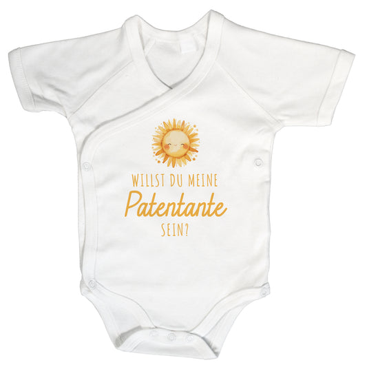 Baby Body Kurzarm mit Spruch | Wickelbody aus Bio-Baumwolle | Willst du meine Patentante sein?