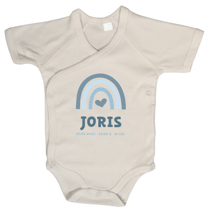Baby Body Kurzarm mit Name & Geburtsdaten | Wickelbody aus Bio-Baumwolle | Regenbogen Blau