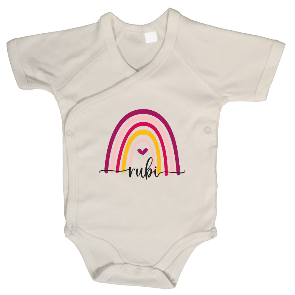 Baby Body Kurzarm mit Name | Wickelbody aus Bio-Baumwolle | Regenbogen Bunt