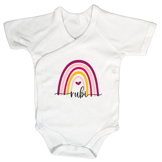 Baby Body Kurzarm mit Name | Wickelbody aus Bio-Baumwolle | Regenbogen Bunt