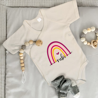 Baby Body Kurzarm mit Name | Wickelbody aus Bio-Baumwolle | Regenbogen Bunt
