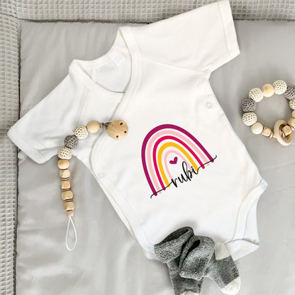 Baby Body Kurzarm mit Name | Wickelbody aus Bio-Baumwolle | Regenbogen Bunt