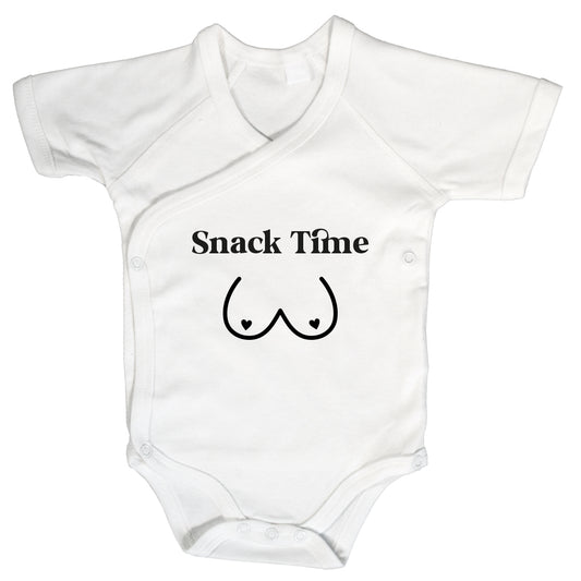 Baby Body Kurzarm mit Spruch | Wickelbody aus Bio-Baumwolle | Snack Time