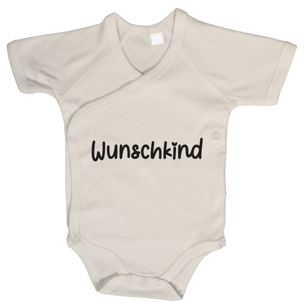 Baby Body Kurzarm mit Spruch | Wickelbody aus Bio-Baumwolle | Wunschkind