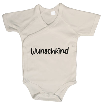Baby Body Kurzarm mit Spruch | Wickelbody aus Bio-Baumwolle | Wunschkind