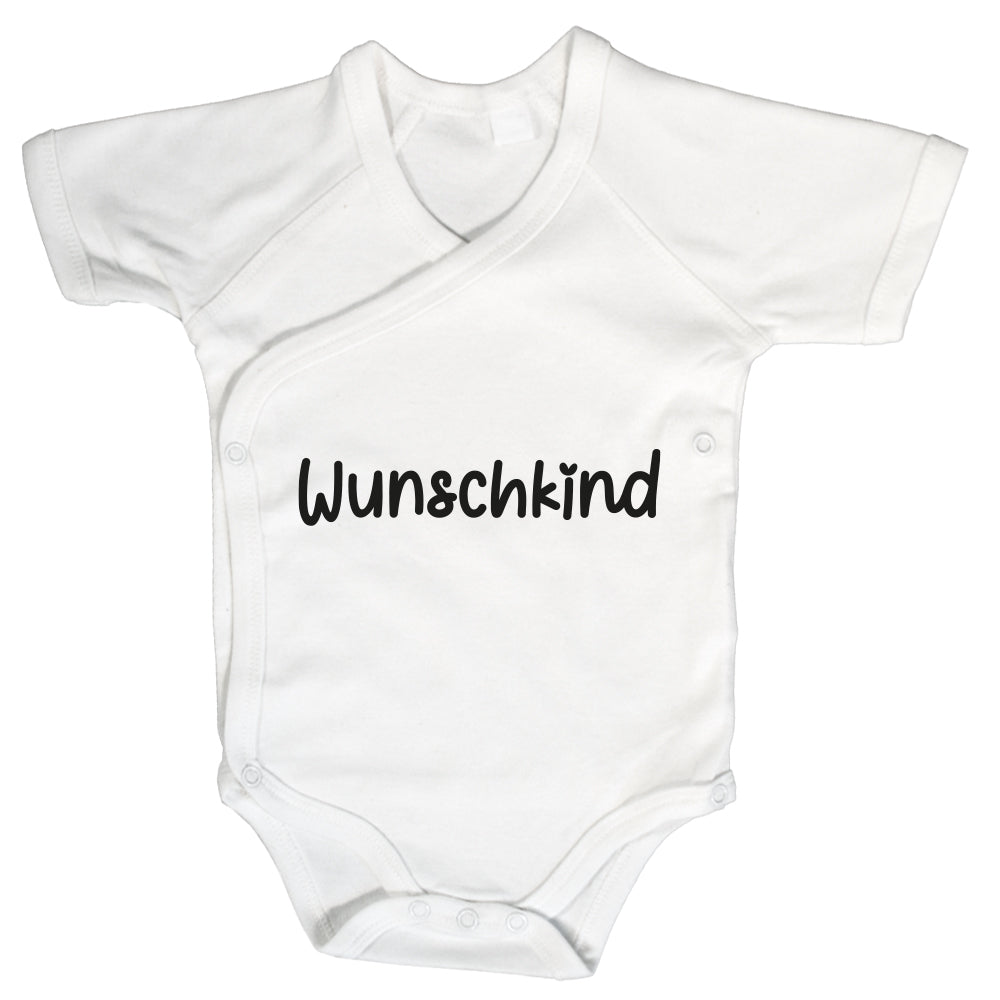 Baby Body Kurzarm mit Spruch | Wickelbody aus Bio-Baumwolle | Wunschkind