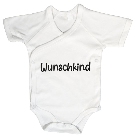 Baby Body Kurzarm mit Spruch | Wickelbody aus Bio-Baumwolle | Wunschkind