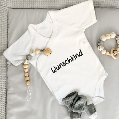 Baby Body Kurzarm mit Spruch | Wickelbody aus Bio-Baumwolle | Wunschkind