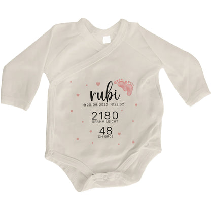 Baby Body Langarm mit Name & Geburtsdaten | Wickelbody aus Bio-Baumwolle | Babys Daten