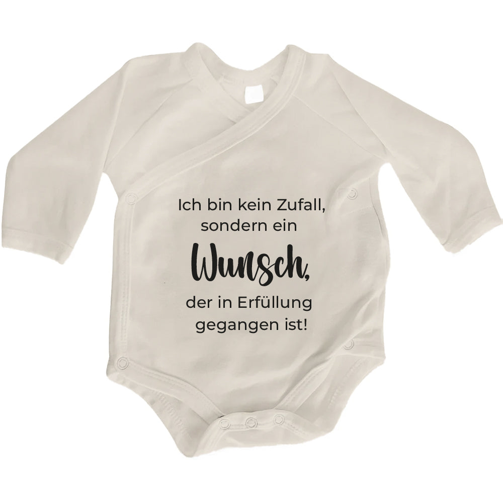 Baby Body Langarm mit Spruch | Wickelbody aus Bio-Baumwolle | Ich bin kein Zufall, sondern ein Wunsch