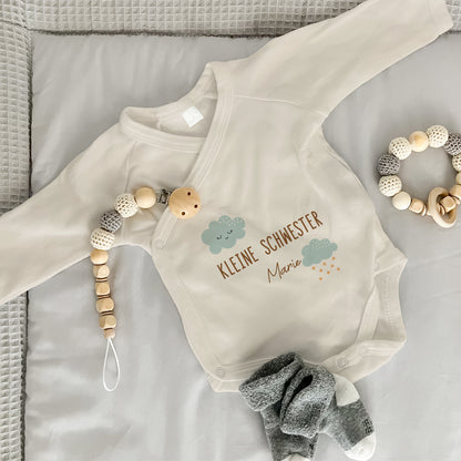 Baby Body Langarm mit Name | Wickelbody aus Bio-Baumwolle | Kleine Schwester