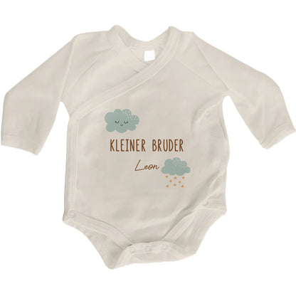 Baby Body Langarm mit Name | Wickelbody aus Bio-Baumwolle | Kleiner Bruder
