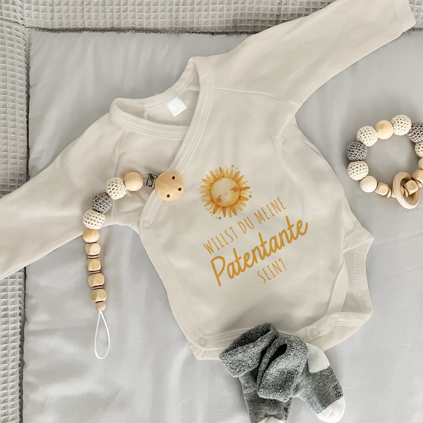 Baby Body Langarm mit Spruch | Wickelbody aus Bio-Baumwolle | Willst du meine Patentante sein?